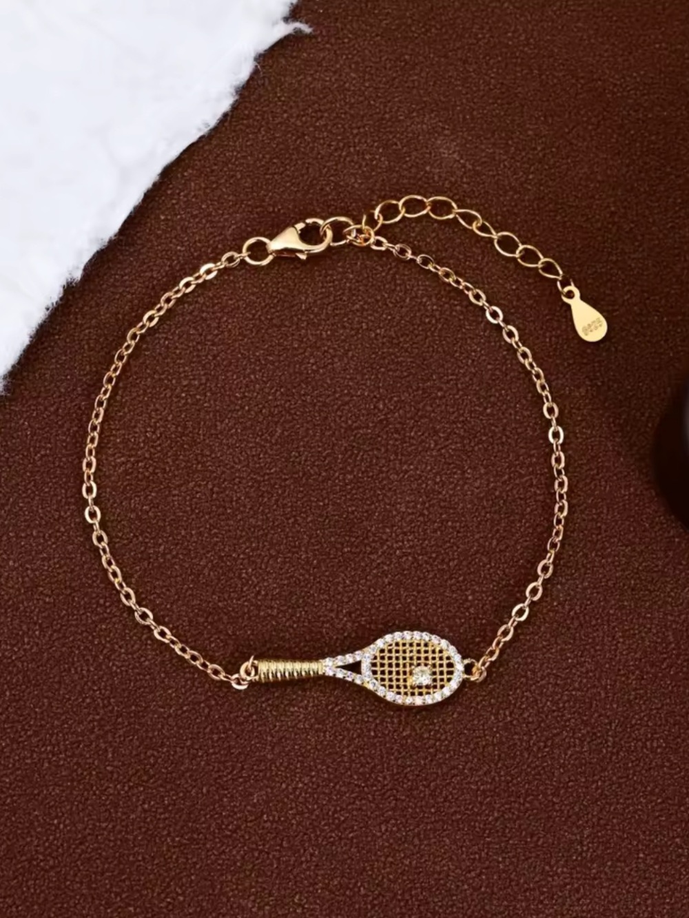 Gold Tennis Racket Charm Bracelet for Women